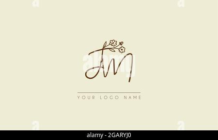 Initial letter JM Or MJ  Signature handwritten wedding botanical floral icon logo vector  design  illustration Stock Vector