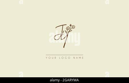 Initial letter JU  Or UJ Signature handwritten wedding botanical floral icon logo vector  design  illustration Stock Vector