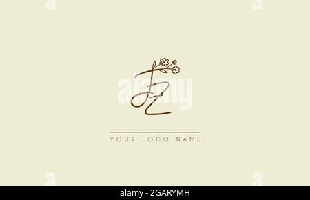 Initial letter JZ Or ZJ  Signature handwritten wedding botanical floral icon logo vector  design  illustration Stock Vector