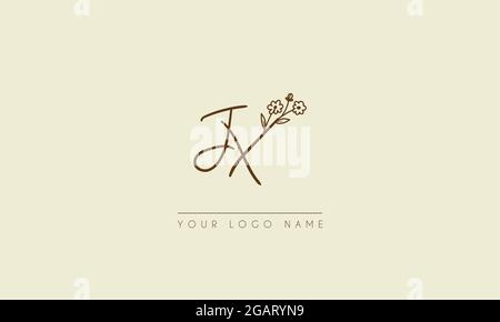 Initial letter JX Or XJ Signature handwritten wedding botanical floral icon logo vector  design  illustration Stock Vector