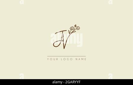 Initial letter JV Or VJ Signature handwritten wedding botanical floral icon logo vector  design  illustration Stock Vector