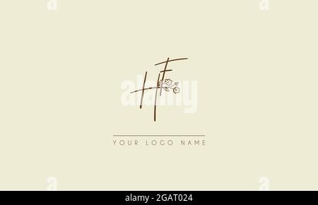 Initial letter HF Or FH Signature handwritten wedding botanical floral icon logo vector  design  illustration Stock Vector