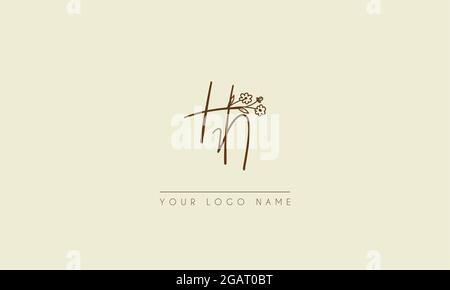 Initial letter HN  Or NH  Signature handwritten wedding botanical floral icon logo vector  design  illustration Stock Vector
