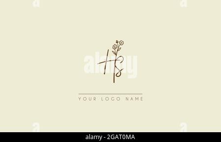 Initial letter HS Or SH  Signature handwritten wedding botanical floral icon logo vector  design  illustration Stock Vector