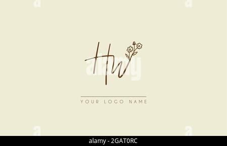 Initial letter HW Or WH  Signature handwritten wedding botanical floral icon logo vector  design  illustration Stock Vector