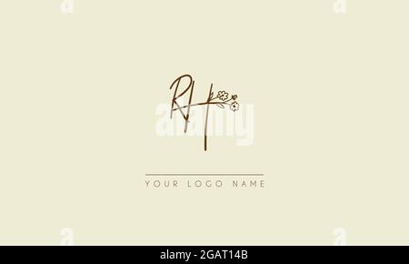 Initial letter RH Or HR Signature handwritten wedding botanical floral icon logo vector  design  illustration Stock Vector