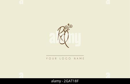 Initial letter RQ Or QR Signature handwritten wedding botanical floral icon logo vector  design  illustration Stock Vector