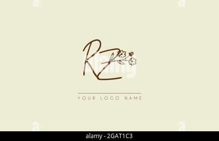 Initial letter RZ Or ZR Signature handwritten wedding botanical floral icon logo vector  design  illustration Stock Vector