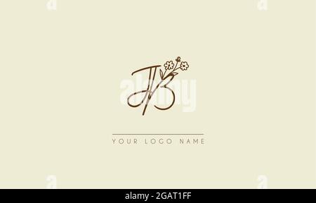 Initial letter JB Or BJ  Signature handwritten wedding botanical floral icon logo vector  design  illustration Stock Vector