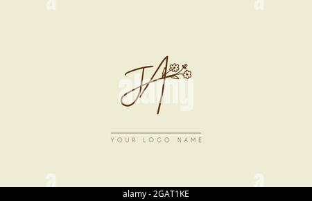 Initial letter JA Or AJ  Signature handwritten wedding botanical floral icon logo vector  design  illustration Stock Vector
