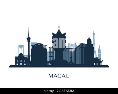 Vector illustration of Macau, monochrome horizontal poster with linear ...