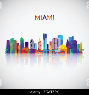 Miami skyline silhouette in colorful geometric style. Symbol for your design. Vector illustration. Stock Vector