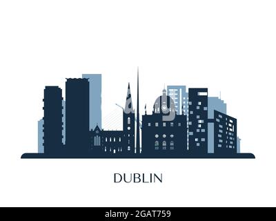 Dublin skyline, monochrome silhouette. Vector illustration. Stock Vector