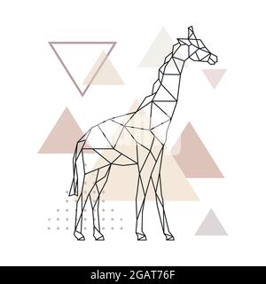 Geometric Giraffe on simple triangles background. Polygonal style print. Vector illustration. Stock Vector