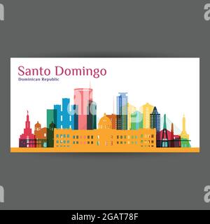 Santo Domingo city architecture silhouette. Colorful skyline. City flat design. Vector business card. Stock Vector