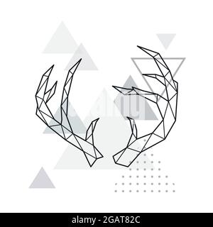 Polygonal Deer horns on minimalist triangle background. Geometric poster. Vector design template. Stock Vector