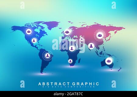 Social network communication in the global business with people icons. Communication of many business peoples from different addresses. Global network Stock Vector