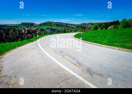 winding road in the bavarian forest near the Ilz valley Germany Stock Photo