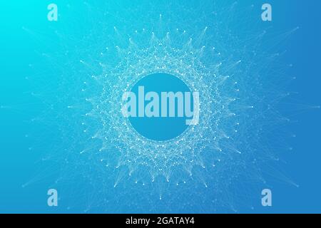 Digits abstract circular frame background with connected lines and dots. Digital networks connection background for your presentation, polygonal Stock Vector