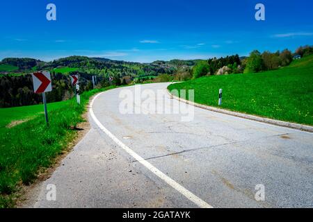 winding road in the bavarian forest near the Ilz valley Germany Stock Photo