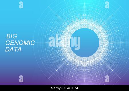 Big genomic data visualization vector illustration. Genome sequence map. Dna test infographic template. Stock Vector