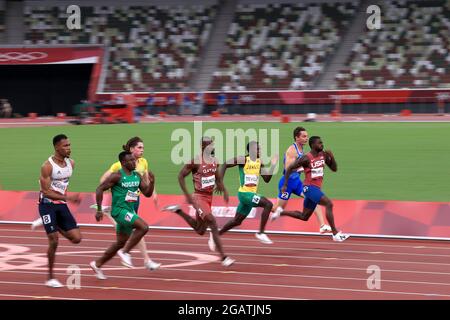 Tokyo Olympics Athletics Men S 100m Semifinal Ols Olympic Stadium Tokyo Japan August 1 21 Zharnel Hughes Of Britain Enoch Adegoke Of Nigeria Rohan Browning Of