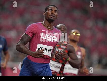 Tokio, Japan. 01st Aug, 2021. Athletics: Olympics, 100m, men, preliminary heat, Fred Kerley (USA). Credit: Michael Kappeler/dpa/Alamy Live News Stock Photo