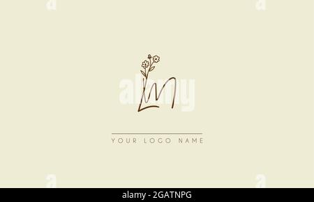 Initial letter  LM Or ML  Signature handwritten wedding botanical floral icon logo vector  design  illustration Stock Vector