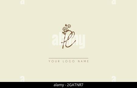 Initial letter PC  Or CP  Signature handwritten wedding botanical floral icon logo vector  design  illustration Stock Vector