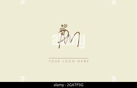 Initial letter PM Or MP  Signature handwritten wedding botanical floral icon logo vector  design  illustration Stock Vector