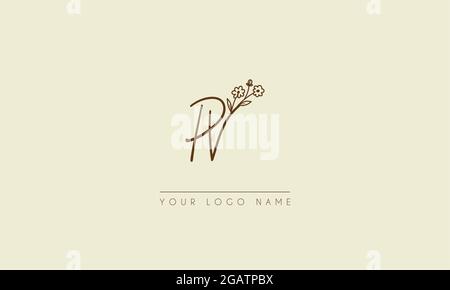 Initial letter PV Or VP  Signature handwritten wedding botanical floral icon logo vector  design  illustration Stock Vector