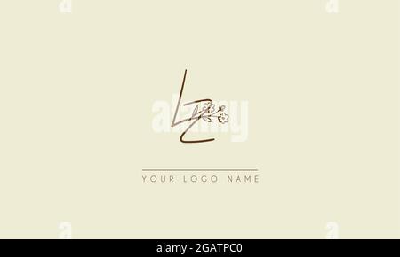 Initial letter LZ  Or ZL  Signature handwritten wedding botanical floral icon logo vector  design  illustration Stock Vector