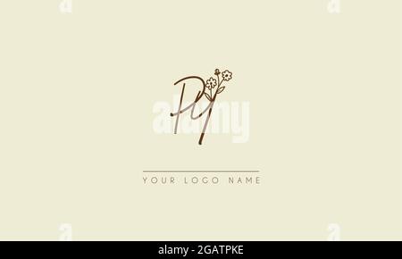 Initial letter PY Or YP  Signature handwritten wedding botanical floral icon logo vector  design  illustration Stock Vector