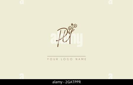 Initial letter PU  Or UP  Signature handwritten wedding botanical floral icon logo vector  design  illustration Stock Vector