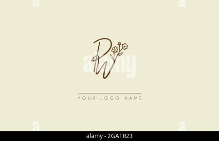 Initial letter PW Or WP  Signature handwritten wedding botanical floral icon logo vector  design  illustration Stock Vector