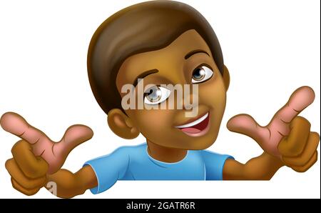 Black Boy Cartoon Child Kid Pointing Sign Stock Vector