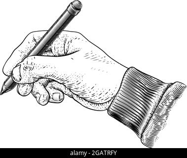 Pencil Hand Vintage Engraved Etched Woodcut Print Stock Vector