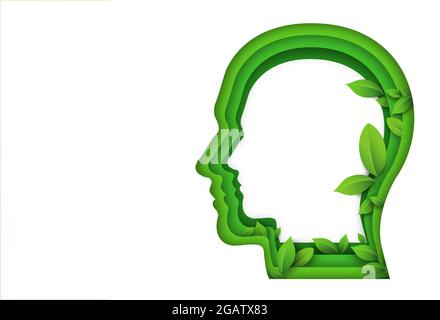 Green leaves in green human head. illustration. Stock Photo
