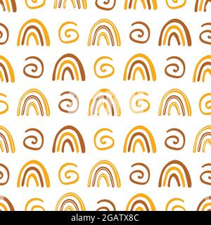 Seamless pattern with abstract rainbow. On white background. Vector colorful illustration hand drawn. Scandinavian print Stock Vector