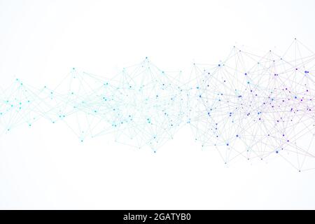 Abstract plexus background with connected lines and dots. Wave flow. Plexus geometric effect Big data with compounds. Lines plexus, minimal array Stock Photo