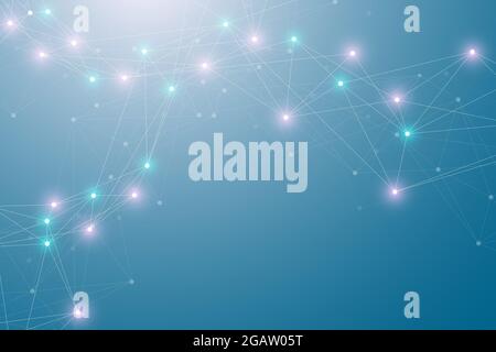 Futuristic abstract background blockchain technology. Peer to peer network business concept. Global cryptocurrency blockchain banner. Wave flow Stock Photo