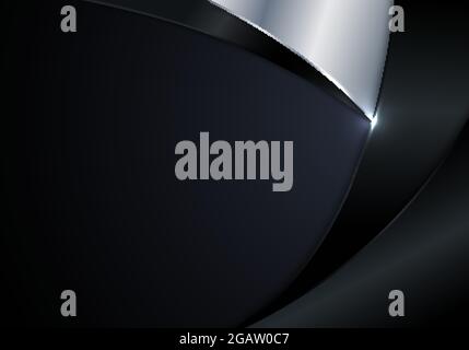 Modern luxury template abstract black and silver metallic curve shape with lighting on dark blue background. Vector illustration Stock Vector