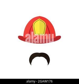 Firefighter with mustache wearing helmet. Men icon isolated on white background. Fire Department emblem. Vector illustration. Stock Vector