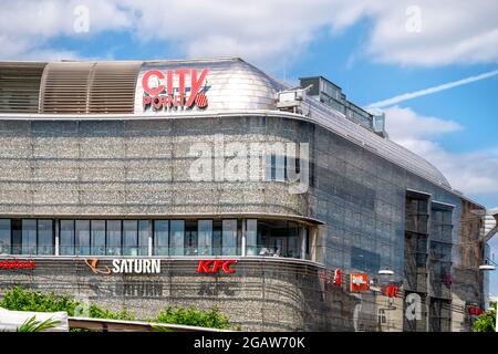 Kassel, Germany, 30-07-2021:City Point shopping mall with stores, gastronomy in the city center of Kassel, Germany Stock Photo