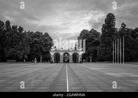 a moody evening sky at the tomb of the unknown soldier in Warsaw Stock Photo