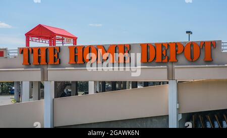 NORWALK, CT, USA - JULY 31, 2021: The Home Depot sign on building near Post Road in nice summer day Stock Photo