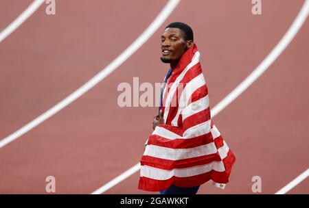 Tokio, Japan. 01st Aug, 2021. Athletics: Olympics, 100m final, men. Fred Kerley (USA). Credit: Oliver Weiken/dpa/Alamy Live News Stock Photo