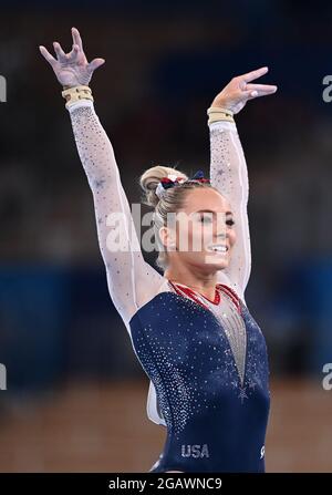 (210801) -- TOKYO, Aug. 1, 2021 (Xinhua) -- Mykayla Skinner of the United States competes during the women's vault final of the artistic gymnastics competition at Tokyo 2020 Olympic Games in Tokyo, Japan, on Aug. 1, 2021. (Xinhua/Cheng Min) Stock Photo