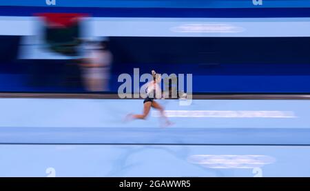 Tokyo, Japan. 1st Aug, 2021. Mykayla Skinner of the United States competes during the women's vault final of artistic gymnastics at Tokyo 2020 Olympic Games in Tokyo, Japan, on Aug. 1, 2021. Credit: Fei Maohua/Xinhua/Alamy Live News Stock Photo