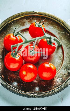 Ripe Tomatoes on the Vine – FOODPIX WHITE - COPYSPACE Stock Photo